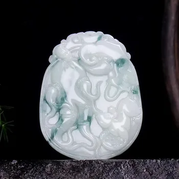 

Chinese Natural Emerald Jade Ginseng Ruyi Pendant Necklace Charm Jewellery Fashion Lucky Amulet Luck Gifts Women Man