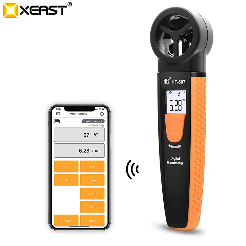 XEAST 2020 Hyun Оранжевый Мини HT-807 Анемометр цифровой Bluetooth Цифровой Карманный