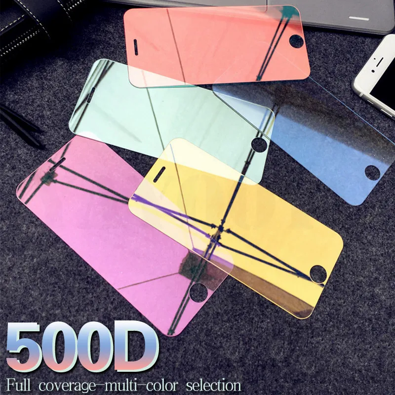 

500D Full Cover Screen Protector Tempered For iPhone 11 Pro Max X XR XS Max 9H Colorful Mirror Glass For iPhone 6 6S 7 8 Plus