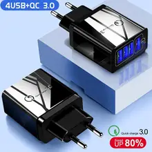 1PC 4USB 5V 2.4A Wall Charger QC3.0 Fast Charger EU/US Plug QM Quick Charge for iPhone for iPad for Samsung/Xiaomi/Huawei anker