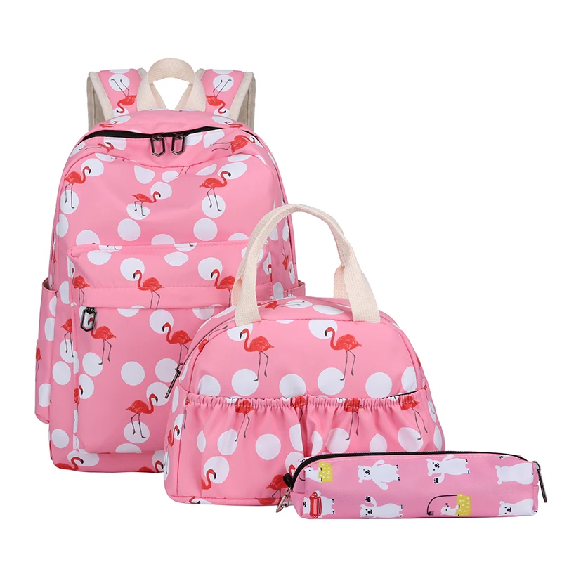 Pink Flamingo 3 шт./компл. женские школьные рюкзаки Оксфорд школьная сумка для подростков девочек рюкзак для студентов сумка+ крышка для еды сумка Mochilas 5657 - Цвет: Pink Flamingo