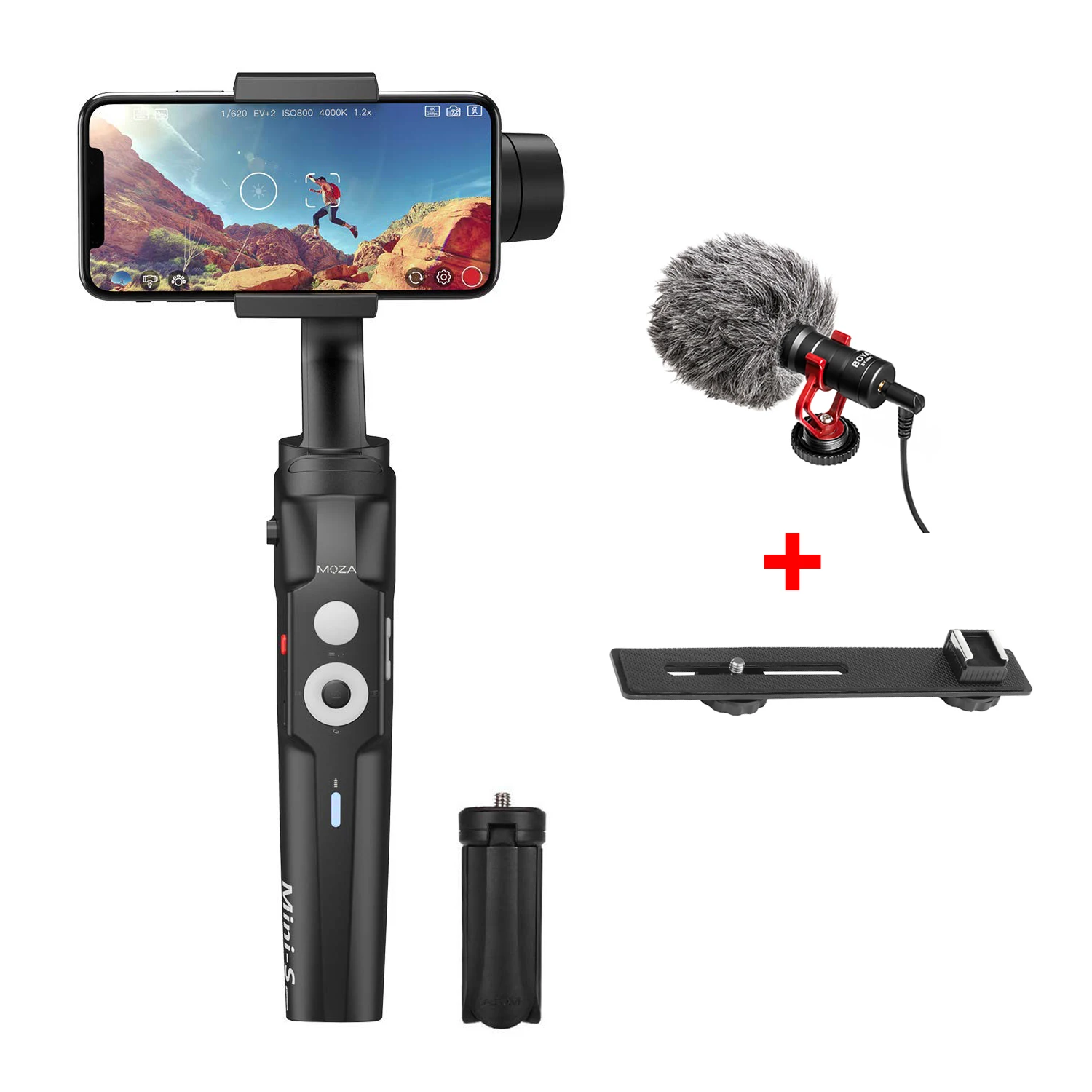 MOZA MINI S 3 оси складной карманный размер ручной карданный стабилизатор MINI S для iPhone X 11 смартфон GoPro VS MINI MI VIMBLE 2 - Цвет: Add mic