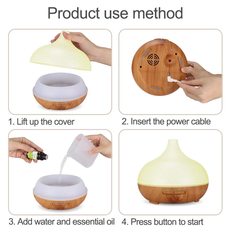 400ml Essential Oil Diffuser Ultrasonic Air Humidifier with 7 Color Changing LED Lights Cool Mist for Office Home