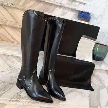 

Vallu2020 winter new bright rivet comfortable and versatile leather outdoor pointed motorcycle boots