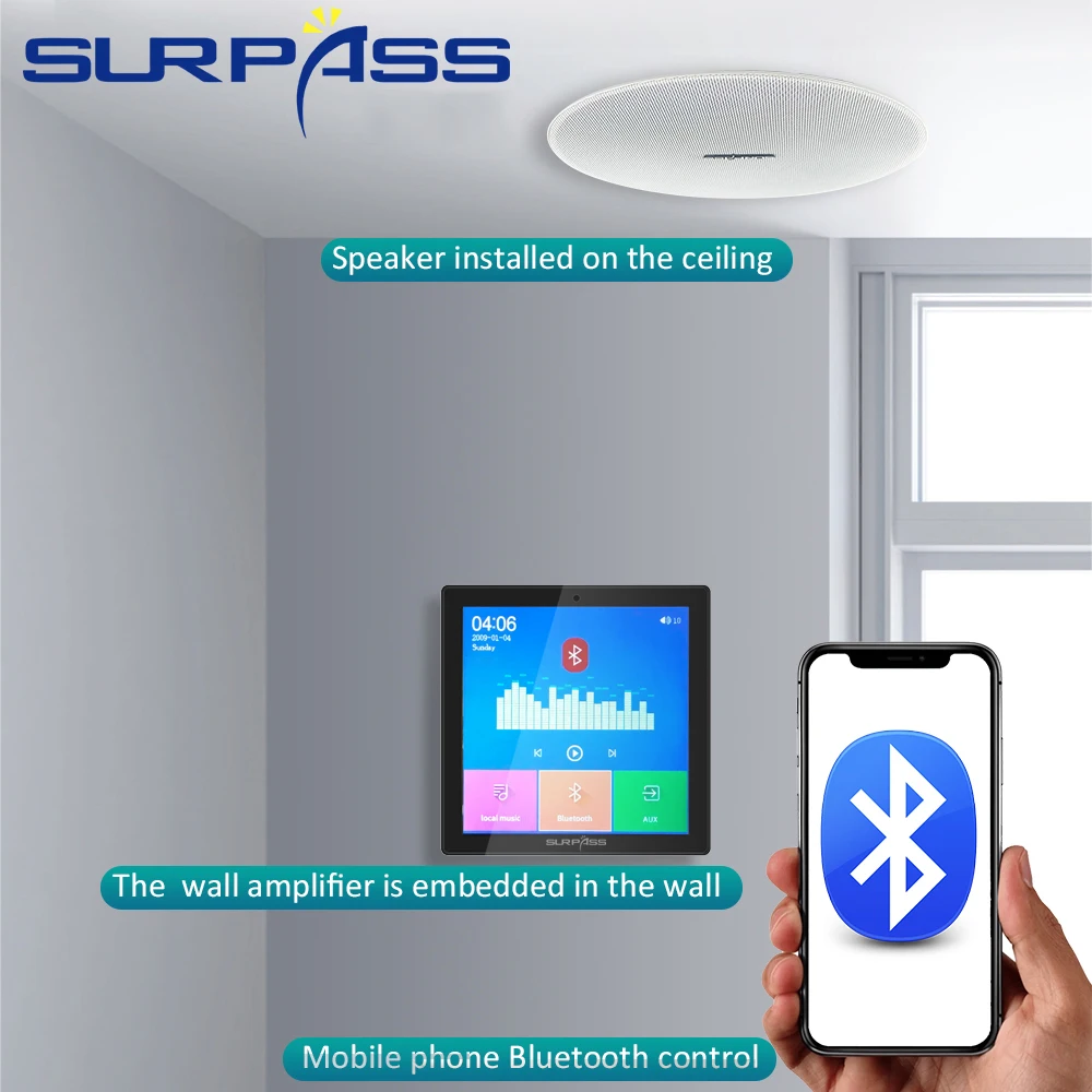 US $187.15 Touch Screen Bluetooth Wall Amplifier Fm Audio HiFi Home Stereo Sound Theater System Ceiling Speaker 425W Subwoofer Music Kit