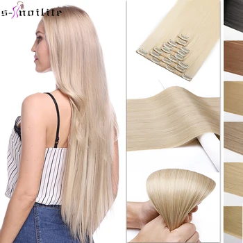 

SNOILITE 23inch Straight 18 Clips in Hair Styling Synthetic Hair Extensions 8pcs/set Clip In One Piece Hairpieces Christmas Gift