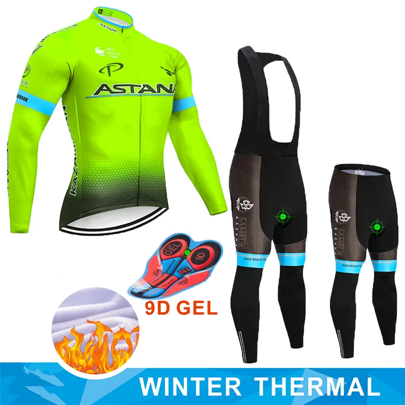 

2019 BLUE ASTANA TEAM winter thermal fleece Cycling JERSEY Bike Pants set mens Ropa Ciclismo 12D bicycling Maillot Culotte wear