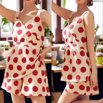 

Sexy Women Dots V-neck Cotton Sleeveless Silk Pajamas Set Sleepwear Button Down Nightwear Soft Pj Lounge pyjamas home clothes