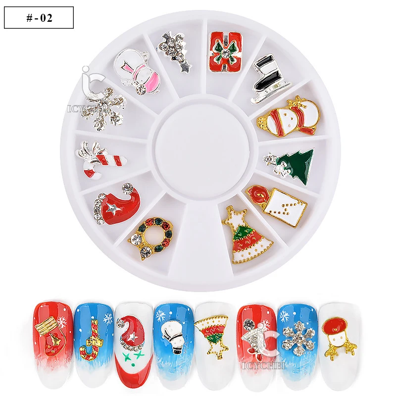 Стразы для ногтей 1 колесо смешанной формы металлические украшения для дизайна ногтей DIY Инструменты для дизайна ногтей модные декоративные наклейки для ногтей на Рождество - Цвет: 02