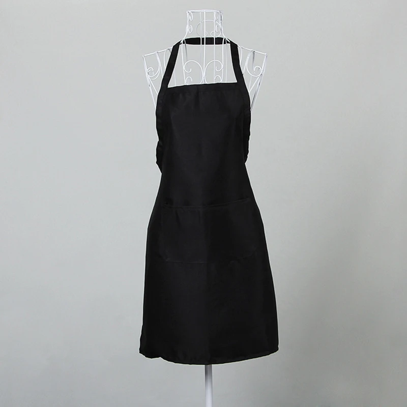 Green White Unisex Colored Waiter Chef Apron Cooking Pinafore Dual Front Pockets - Цвет: Black