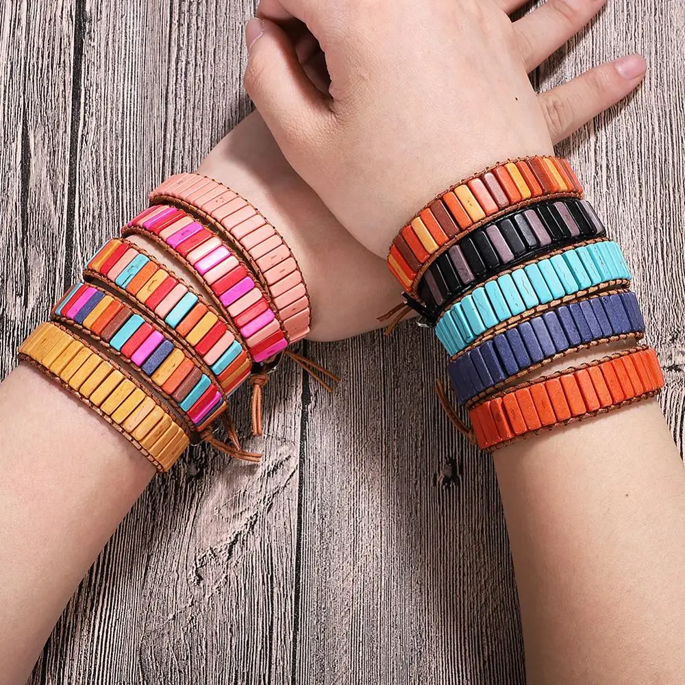 

Creative Colorful Resin Wide Beads Leather Bracelets for Women 2019 Temperament Fashion Charm Bangle Daily Life Holiday Beach