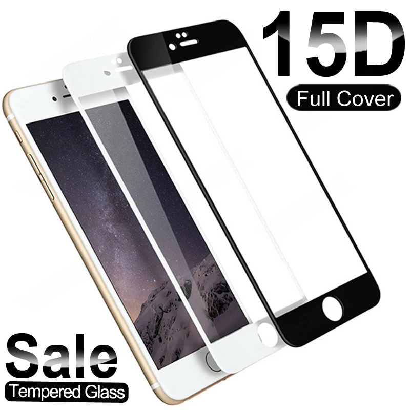 Защитное стекло закаленное 15D 9H для iPhone SE 2020/6/6S/7/8 Plus/12 mini/11 Pro/XS Max/X/XR | Мобильные