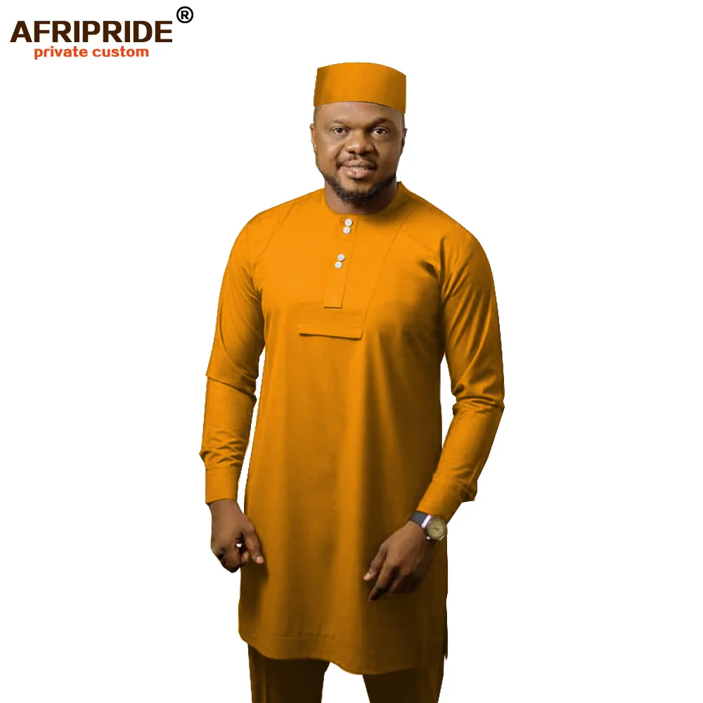Африканская Мужская традиционная одежда комплект из 3 предметов Дашики Анкара шляпа рубашка брюки племенная верхняя одежда спортивный костюм A1916024 - Цвет: 9