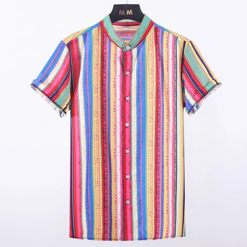 

Casual Shirts Multicolor striped lapel Shirts short sleeve Top blouse men shirt summer 2019 new arrivals