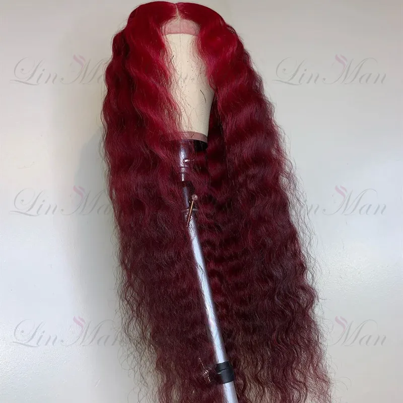 Skup 13 × 6 ciemno czerwony i wino czerwony kolor koronki przodu ludzki włos peruka Remy brazylijski włosy mocno falowane w stylu brazylijskim Ombre koronkowa peruka dla kobiet