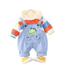 Ropa de dibujos animados para niños y niñas, sudaderas con capucha a rayas, pantalones, 2 unids/set/conjunto, ropa deportiva infantil para primavera y otoño