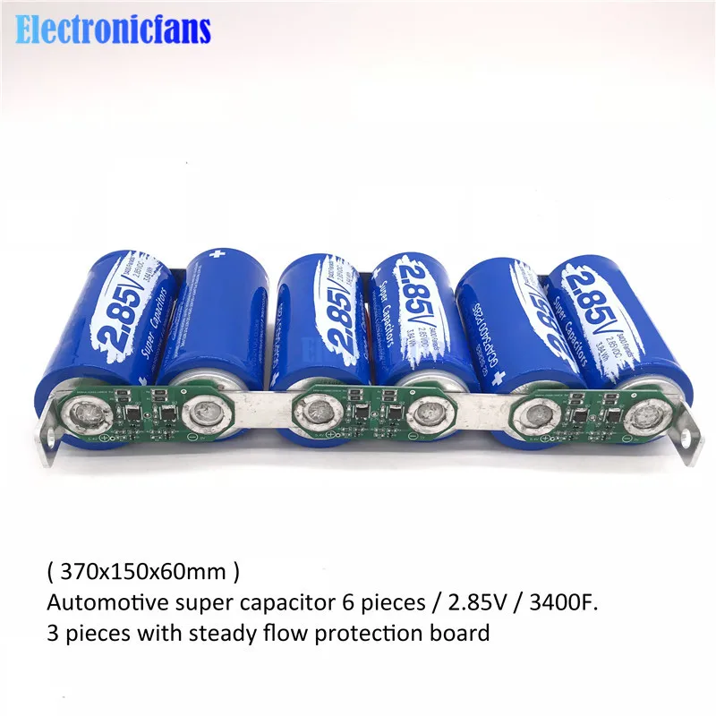 

Super Farad Capacitor 6PCS/Set 2.85V 3400F Farad Capacitor Module 17V 566F Single Row Ultracapacitor w/ Protection Board for Car