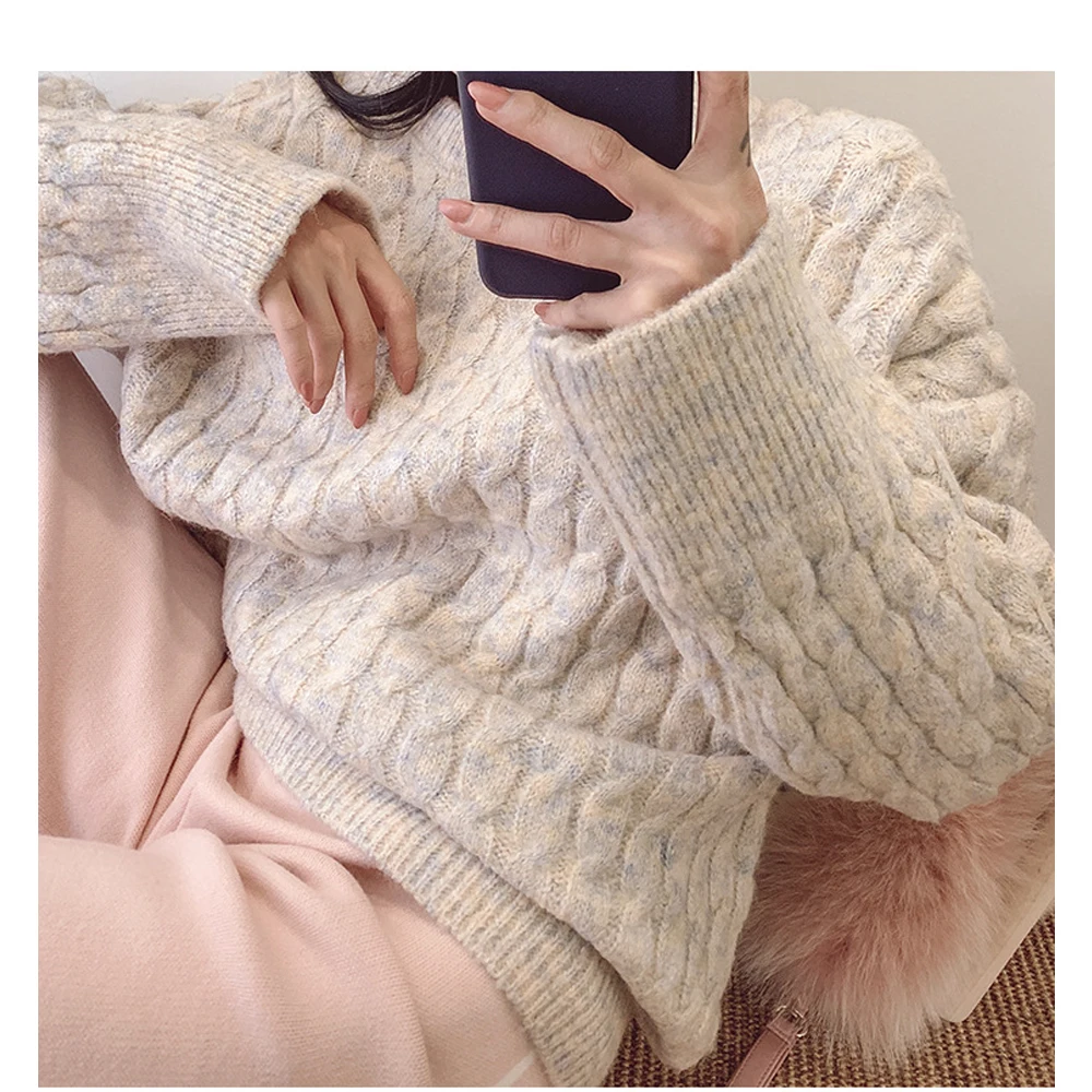 Женский свитер оверсайз толстый вязаный пуловер в Корейском стиле одежда для