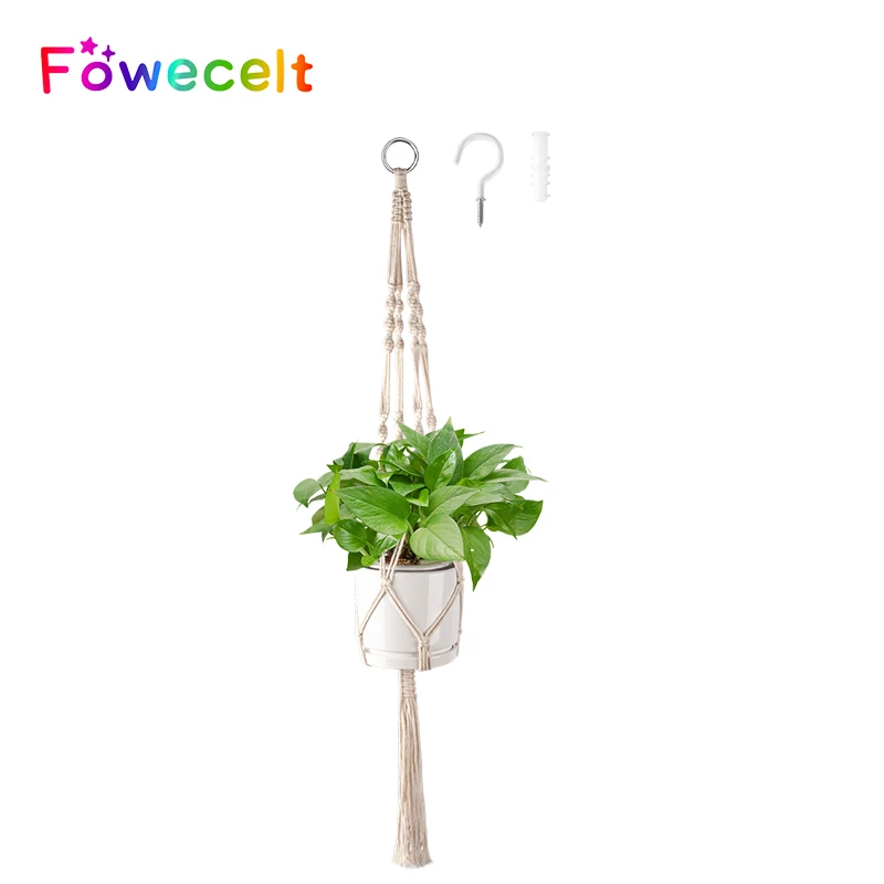 

Fowecelt Macrame Plant Hanger Rope 4 Legs Hook Indoor Outdoor Hanging Planter Basket Plants Pots for Home Macrame Wall Hanging