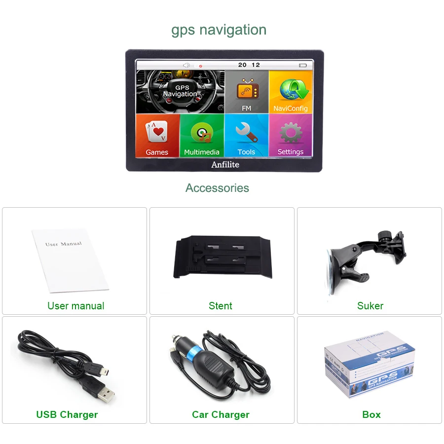 Anfilite 7 дюймов gps навигатор для грузовиков 256 м+ 8 Гб FM SAT NAV Navitel Россия Карта Европа Америка Азия Африка карты