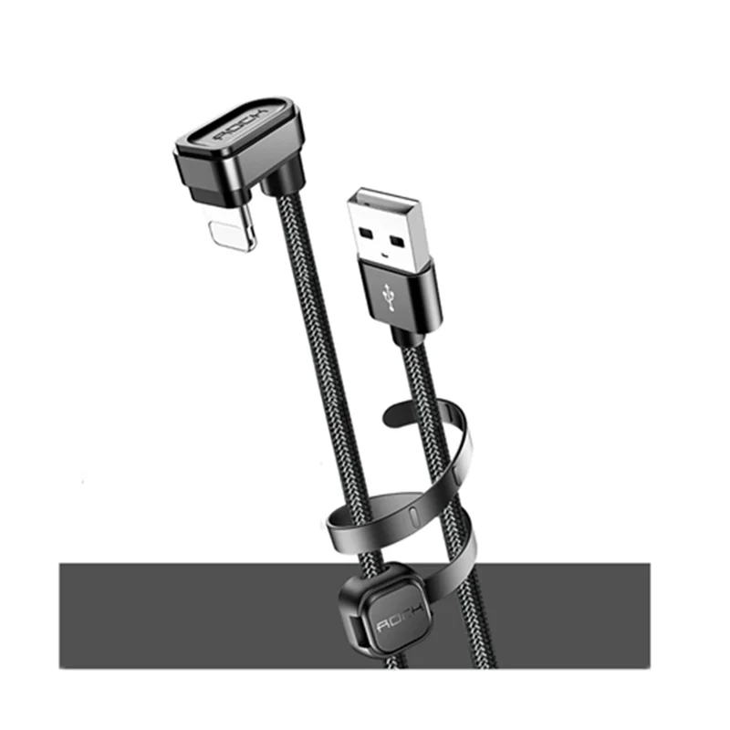 ROCK USB кабель для iphone 2.1A кабель для быстрой зарядки для игр провод 180 градусов u-образный плетеный шнур для синхронизации данных для iphone 11pro x 8 7 6