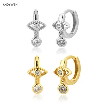 

ANDYWEN 925 Sterling Silver Gold Lucky Eye Huggies 7.8mm Hoops Women Luxury Zircon Clear Loop Circle Piercing Ohrringe Earring