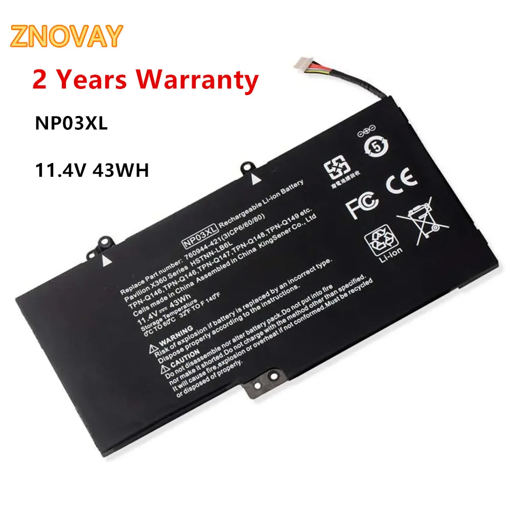Batteria Per Notebook Znovay 11.4V 43Wh Hp Np03Xl Per Hp Pavilion X360 13-A010Dx 13-B116T Hp Envy X360 Muslimah
