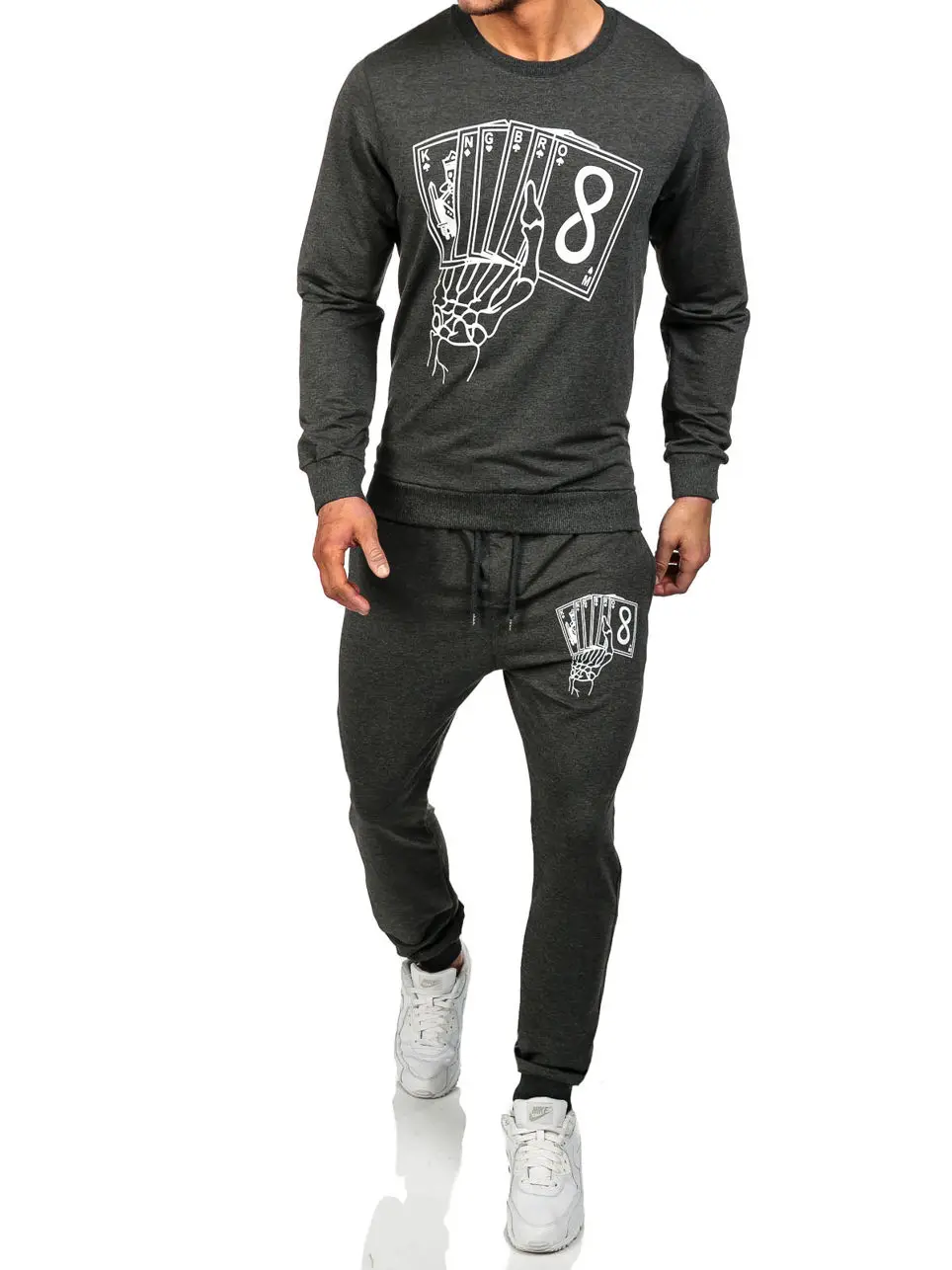 Dark grey ZOGAA Горячая Распродажа Спортивный костюм набор мужского спортивного костюма однотонный спортивный костюм Толстовка мужская Chandal Hombre повседневный комплект из 2 предметов - Цвет: Dark grey
