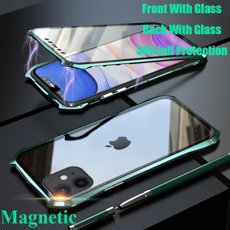 Магнитный чехол для iphone 11 Pro Max 360 дюйма передний + задний двусторонний 9H из