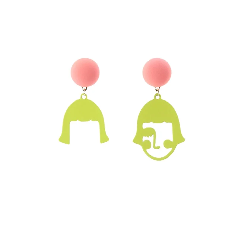 

GY Earrings Bangs Girl Fluorescent Green Earrings Cute Fun Contrast Color Exaggerated Earrings Non-Piercing Ear Clip