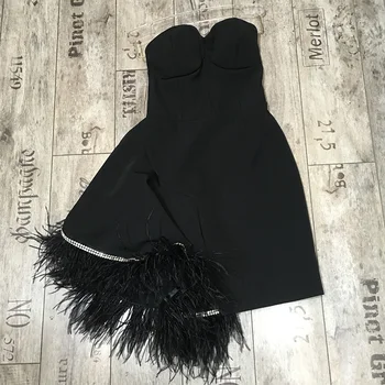 

2020 Spring and Autumn New Temperament Small Fragrant Wind Dress Women's Slimming Midi Strapless Ostrich Hair Fringe Dress Party