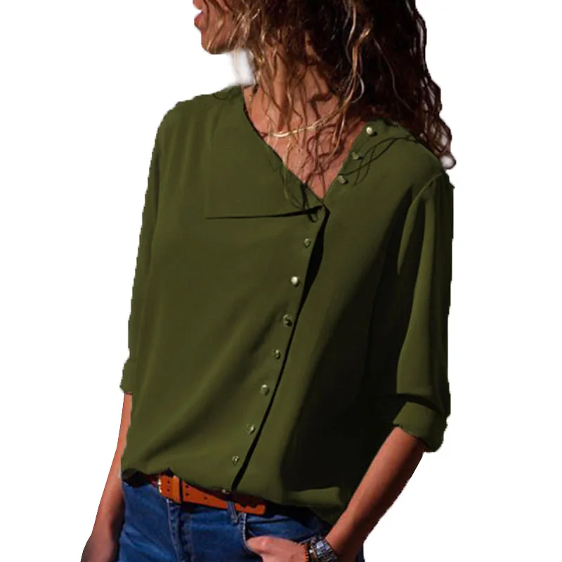Шифоновая Блузка, повседневные женские топы и блузки с длинным рукавом, Офисная рубашка с воротником, топ, женские блузки, Blusas Mujer De Moda - Цвет: green