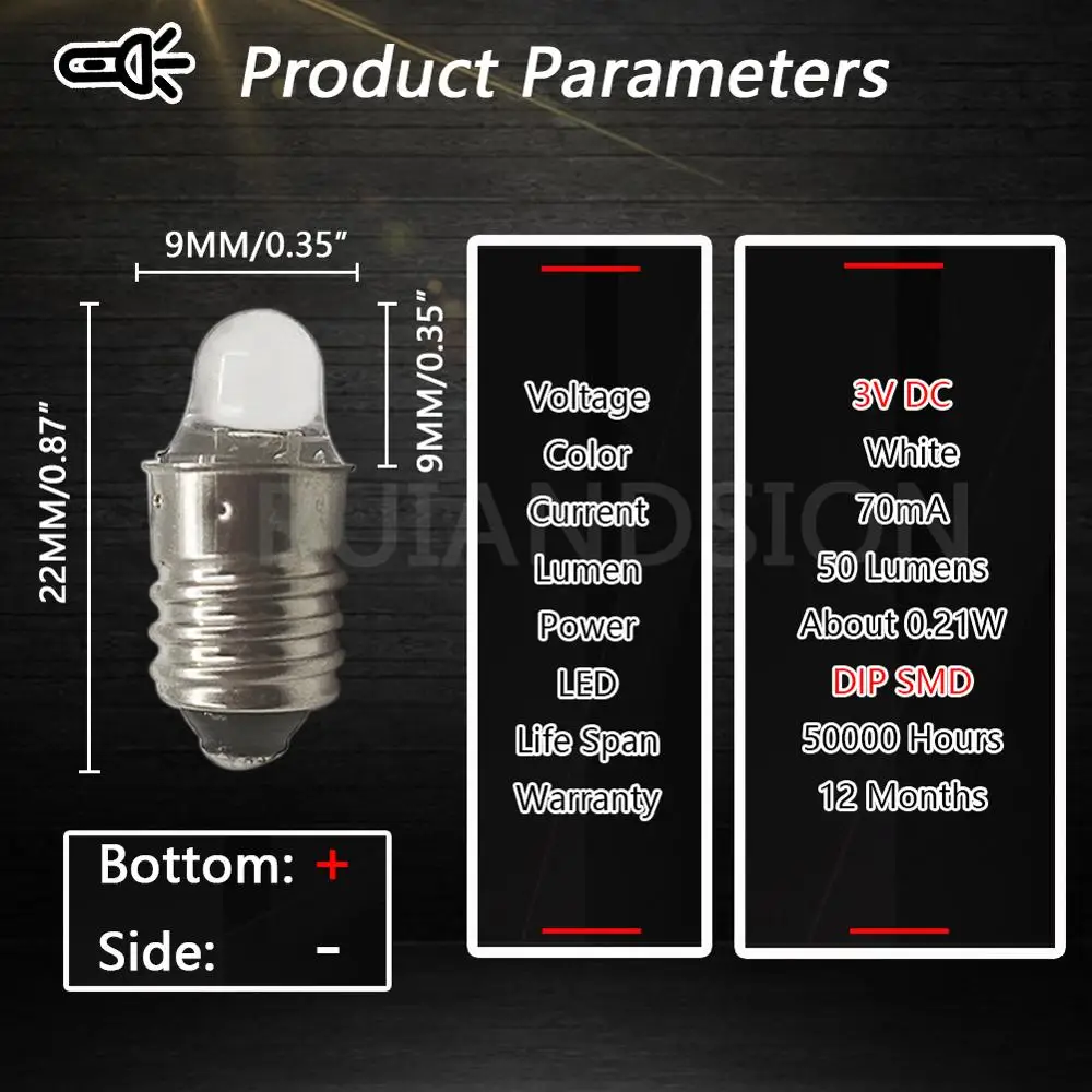 2pcs Xenon white E10 screw base LED torch headlight  flashlight bulb 3V Wholesale Warm white