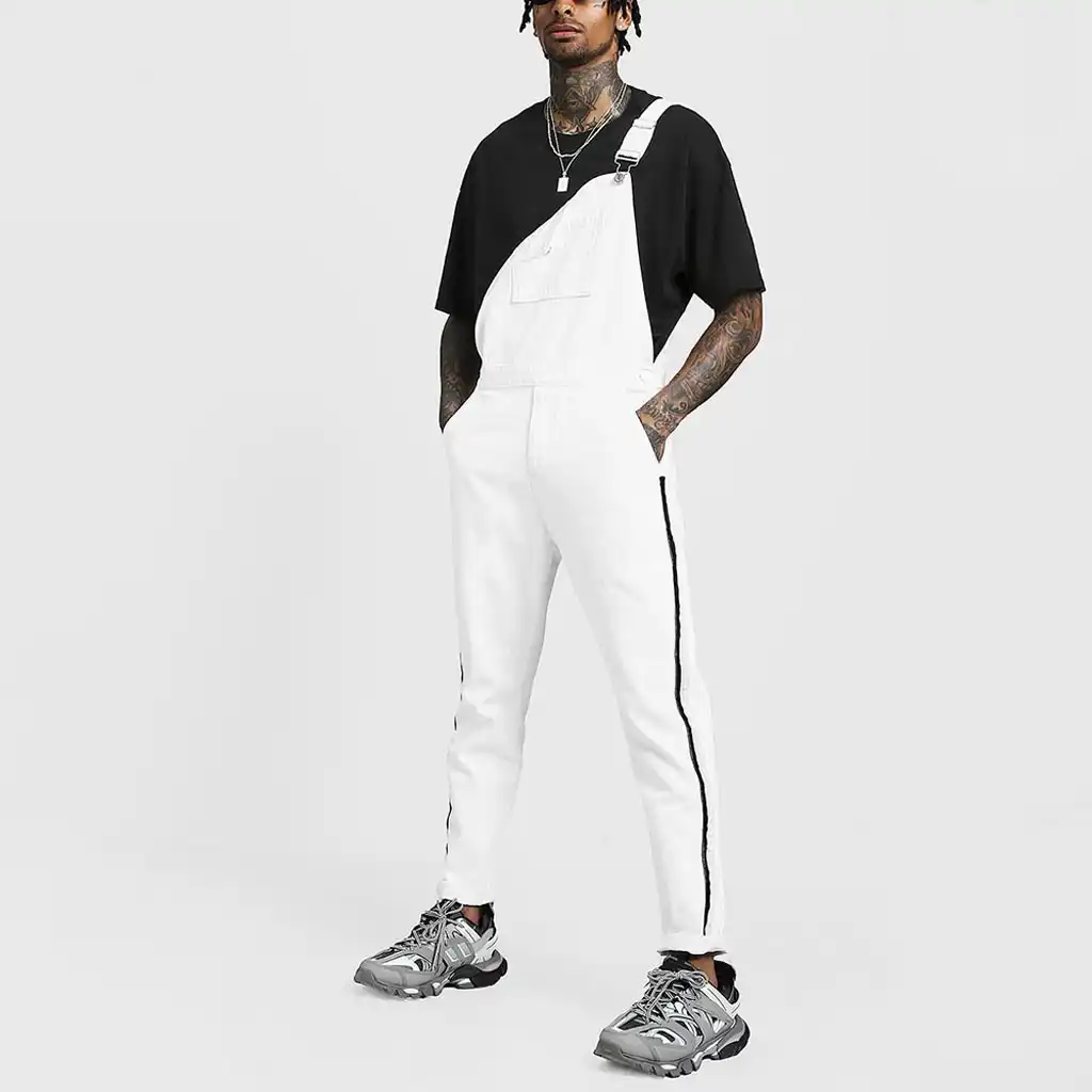 white skinny jean overalls