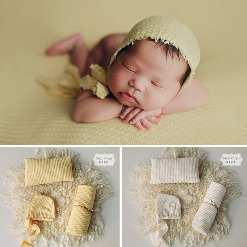 3 Pc/Set Newborn Photography Props Soft Blanket Wraps Cloth and Photo Hat For Baby Boy Girl Posing Pillow Prop Shoot Accessories 2pc set newborn photography props girl photo props headband lace decorative pillow cushion baby picture shoot studio accessories