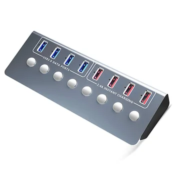 

USB 3.0 Hub,Aluminum Alloy 8 Port USB Data Charging Hub Splitter with 12V/4A Power Adapter US Plug,LED Indicators(4.9Ft Extended