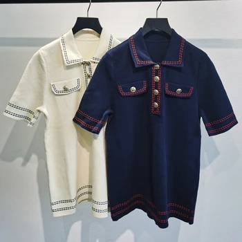 

Women Sweater Spring / Summer 2020 New Sweater Women's Button Decoration Knit Top and Skirt