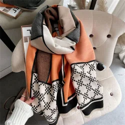 2022 New lady Cashmere Large Scarves Winter Warm Pashmina Design Printed Neck Hijab Scarf Lady Thick Soft Blanket