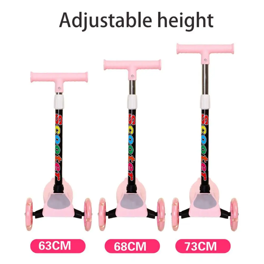 3 Wheel Adjustable Height Kids Kick Folding Foot Scooter With Flashing Wheels For Kids Aged 2 To 8 Sport Toy