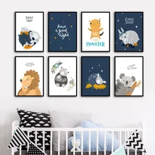 

Wall Art Canvas Painting Cute Lion Koala Rabbit Raccoon Quotes Nordic Posters And Prints Cartoon Wall Pictures Kids Room Decor