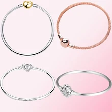 925 пробы, серебряный, классический, ослепительный, фейерверк, сердце, золотой браслет, женский шарм, Индивидуальные ювелирные изделия