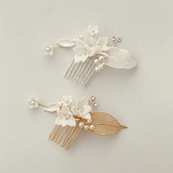 

Elegant Handmde Wedding Hair Jewelry Bijoux Leaf Ceramic Flower Bridal Hair Comb