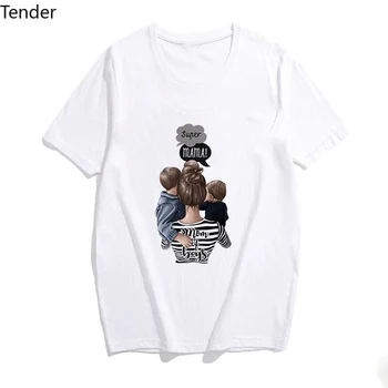 

2020 Super Mama Ladies Fashion t shirt S-3XL Women Summer Mom and Son Baby Boys Print Casual Short Sleeve plus size T Shirt Tops