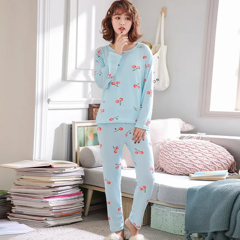 Женская домашняя одежда; осенняя одежда с длинными рукавами; Kawaii; пижамные комплекты; одежда для сна; топ+ брюки