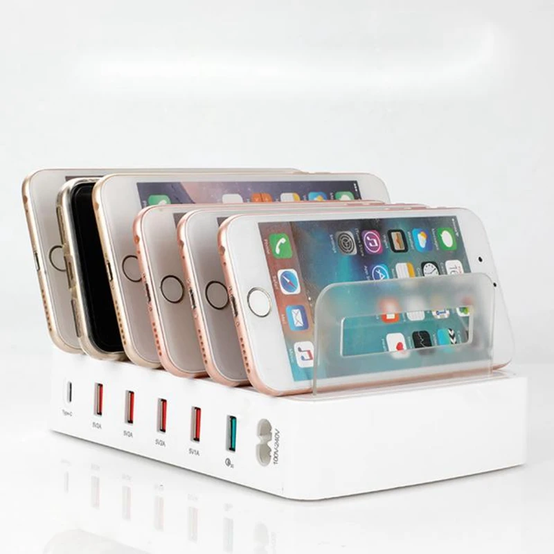 RISE-6 портов+ Qc3.0+ type-C Usb зарядное устройство док-станция с держателем для смартфонов планшетных ПК(Us Plug