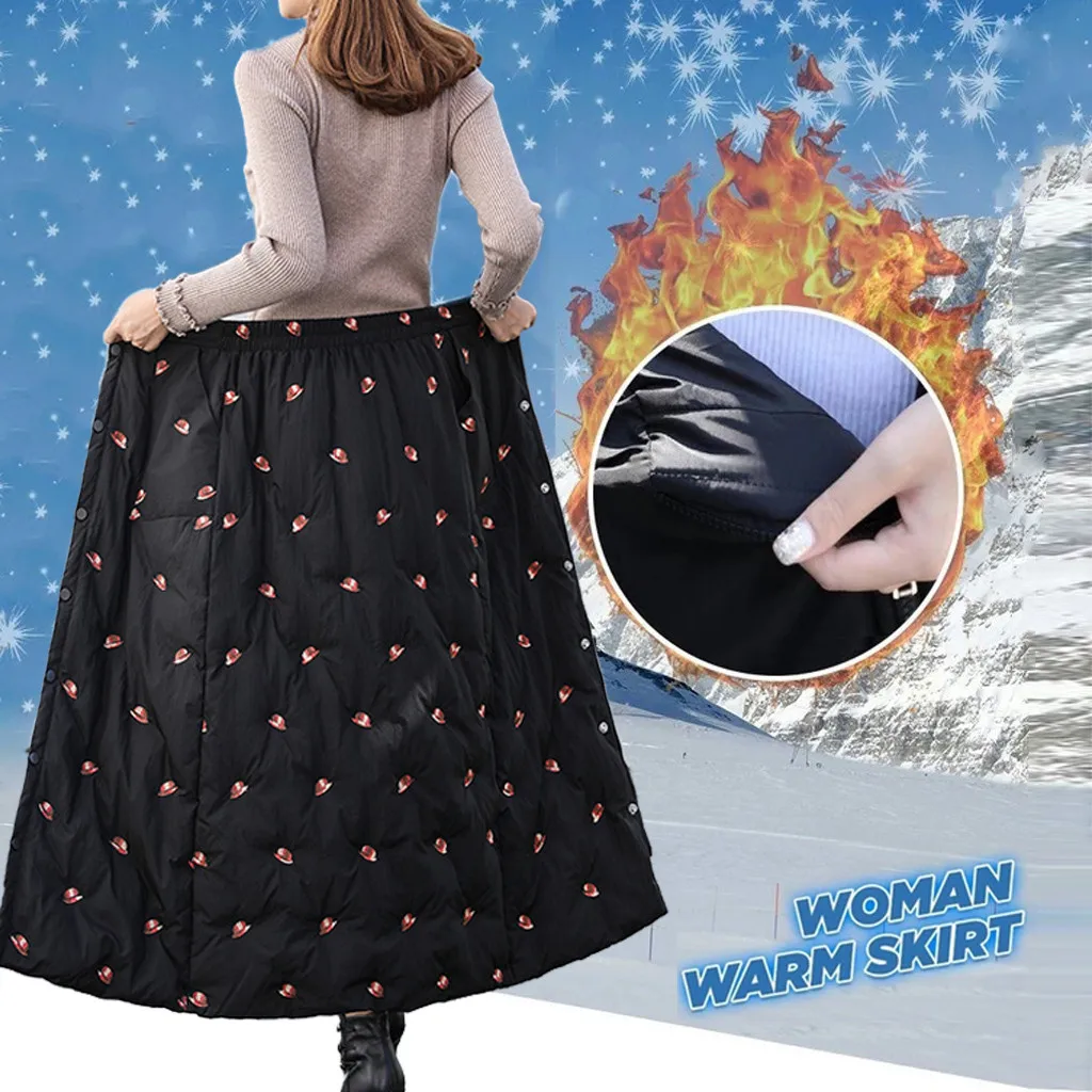 Женская зимняя хлопковая юбка размера плюс с карманами на молнии, облегающая трапециевидная юбка, длинная толстая теплая Женская юбка с высокой талией#4
