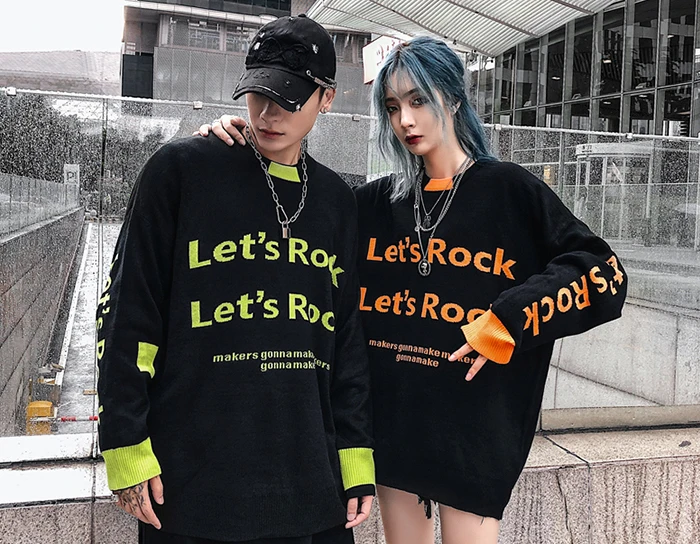 AELFRIC хип-хоп лоскутный трикотажный пуловер с буквенным принтом для мужчин Harajuku цвет часы модный Мужской Повседневный свитер уличная одежда