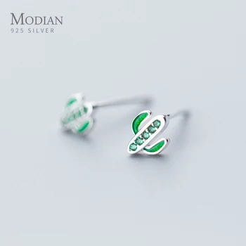 

Modian Sterling Silver 925 Jewelry Green CZ Cute Cactus Enamel Stud Earrings for Women Anti-allergy Ear Studs for Girl Kids