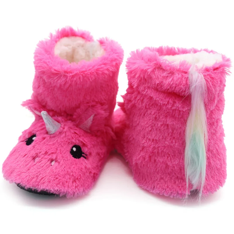 Новинка года; детская бархатная теплая Домашняя хлопковая обувь для мальчиков и девочек; бархатные зимние носки-тапочки с вышивкой в виде единорога; PV