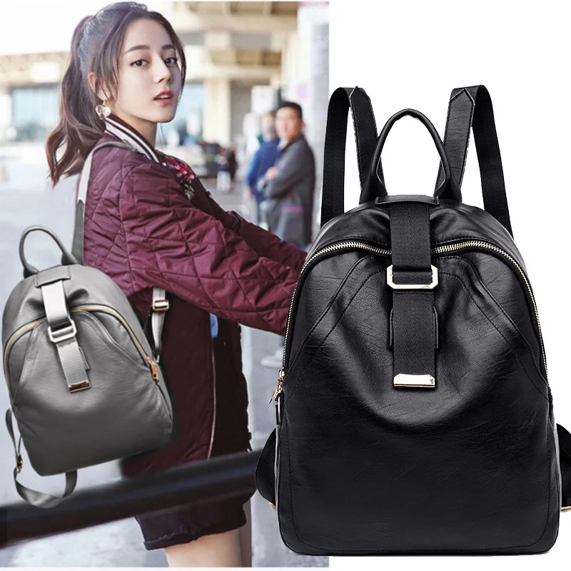 

Manufacturers Direct Selling Large-Volume WOMEN'S Bag New Style Washing PU Backpack Soft Surface Schoolbag shuang bei bao Large